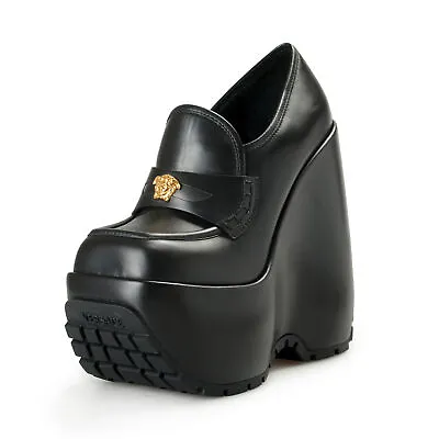Versace Women's Gold Medusa Logo 100% Leather Platform Booties Shoes • $749.99