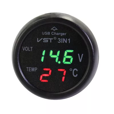 3 In 1 Car Voltmeter Thermometer 12V 24V Multifunctional Adapter (Red Green) • £6.71