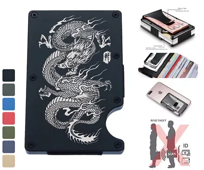 Chinese Long Dragon RFID Blocking Wallet Money Clip Aluminum Credit Card Holder • $20.48