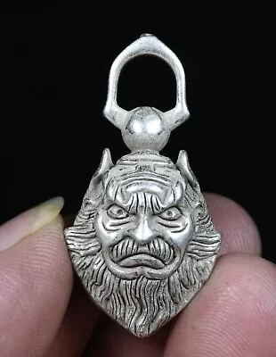 4CM Rare Old China Miao Silver Feng Shui Zhong Kui Head Lucky Pendant Bell • $12