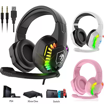 $32.99 • Buy 3.5mm Gaming Headset With Mic RGB Headphones For PC PS4 PS5 Xbox Nintendo Switch