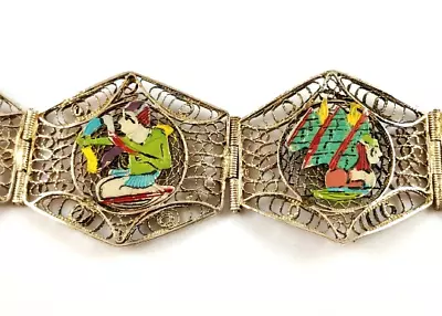 Vintage Egyptian Revival Enamel Bracelet 1960's Vintage Jewelry • $75