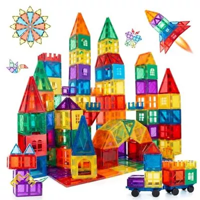 3D Set Magna Tiles Clear Colors Magnetic Building Toy Magnet Blocks Kids 100 Pcs • $40.35