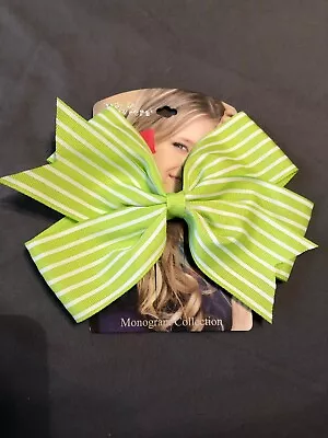 Riviera Hair Bow Monogram Collection Green White Stripes Lot Of 4 • $0.99