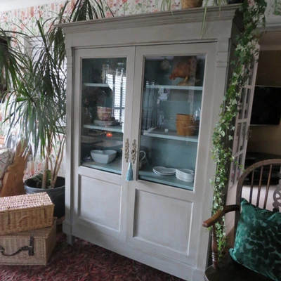 £525 • Buy Large Antique French Dresser / Cabinet /Bookcase Aged Look In French Linen