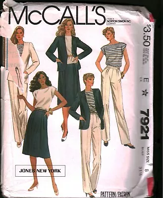 7921 Vintage McCalls SEWING Pattern Misses 1980s Jacket Top Skirt Pants Jones NY • $5.59