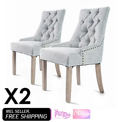 $320.90 • Buy La Bella 2 Set French Provincial Dining Chair Amour Oak Fabric Studs Retro - Gre