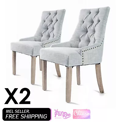 La Bella 2 Set French Provincial Dining Chair Amour Oak Fabric Studs Retro - Gre • $320.90