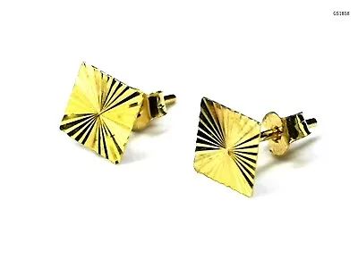 New 9ct Gold Sqaure Diamond Cut Stud Earrings Kids / Ladies Stud BNIB (GS1858) • £24.99