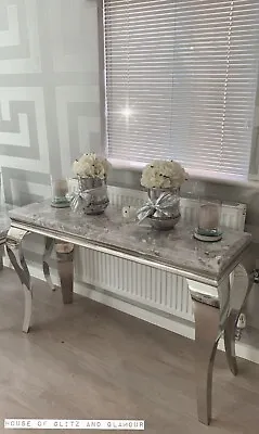 Display  Silver Grey White  Marble Louis Console Table 120cm X 40cm X 77cm • £315