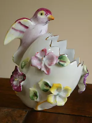 Vintage UCAGCO Porcelain Ceramic VASE Bird W Raised Flowers JAPAN • $17.49