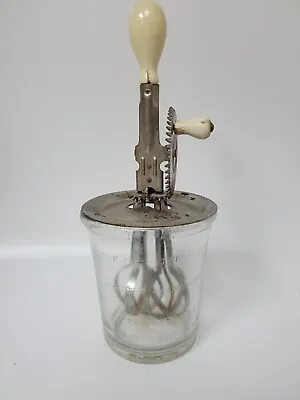 A&J Kitchen Hand Egg Beater Mixer W/ Original Glass Measuring Jar Cup Bowl USA • $19.99