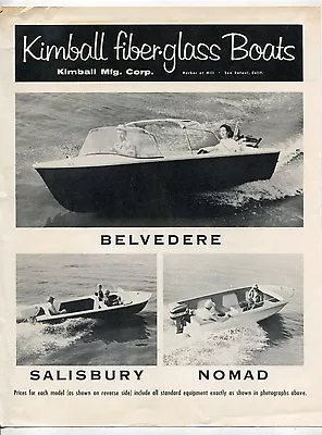 1957 Vintage Sales Flyer:  KIMBALL  Fiberglass Boats • $9.99