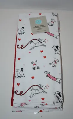 Martha Stewart White Dogs And Hearts Pattern Kitchen Dish Towel Set (3 Towels) • $21.95