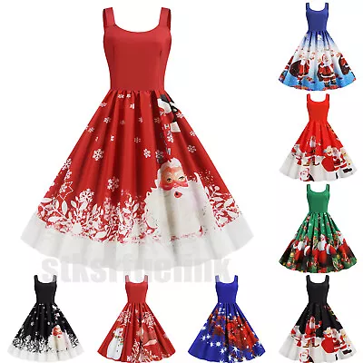 Women Christmas Xmas Sleeveless A-line Pleated High Waist Party Dress Santas • $39.27