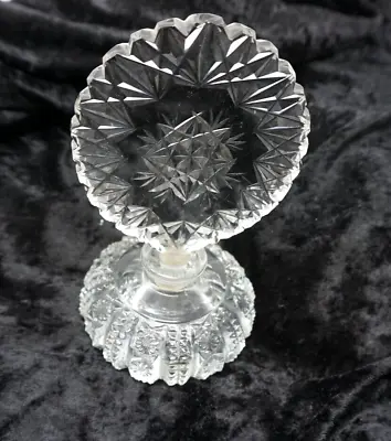 Vintage Perfume Bottle Cut Glass/Crystal Art Deco 6” Tall Flat Round Stopper • $44.99