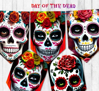 Halloween Mexican Day Of The Dead Bunting Sugar Skulls Decoration & Ribbon  • £6.99