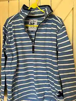 Lazy Jacks High Neck Top With Blue And White Stripes Size M 46 Inch Chest • £8.99