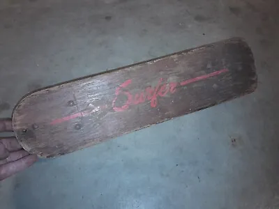 Vintage Antique 1960s Wood  Skateboard  Surfer  Sidewalk Surfing Metal Wheels  • $105