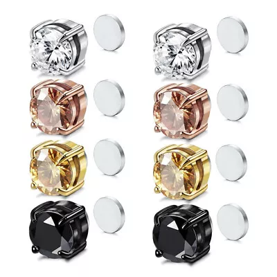 Fake MAGNETIC Round Crystal Rhinestone Bling NO Piercing Ear Hole Stud Earrings~ • $1.31