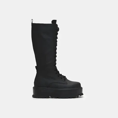 Koi Footwear Palantir Unisex Platform Lace Up High Boots In Black V. Sizes BNIB • £29.99