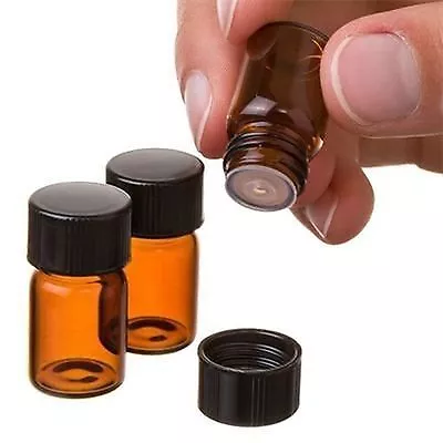 100 Pack 1 Ml (1/4 Dram) Amber Glass Essential Oil Bottle Orifice Reducer & Cap • $19.75