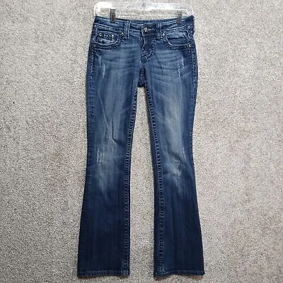 Miss Me Jeans 26×31  14-18yrs Blue Stretch Western Boot Cut Low Rise Embellished • $25.49