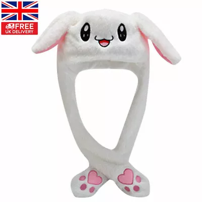 Plush Rabbit Bunny Hat Animals Ear Moving Jumping Hat Cute Animal Ear Flap Hat • £6.95