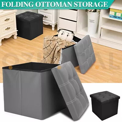 Folding Ottoman Storage Cube Stool Footstool Blanket Box Pouf Seat Bench Linen • $27.99