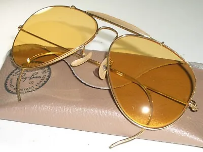1970's 58 14MM B&L RAY-BAN GEP ALL-WEATHER AMBERMATIC OUTDOORSMAN SUNGLASSES • $597.92
