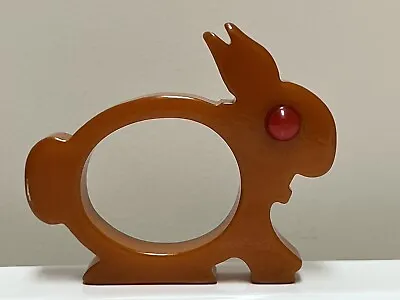 Vintage Bakelite Bunny Rabbit Butterscotch With Red Eyes Napkin Ring • $29
