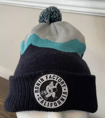 Ronin Factory California Snowboard Squatch Gray Blue Beanie With Pom Pom • $14.55