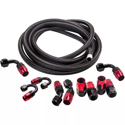 AN8 8AN 5m Stainless Steel Braided Oil Fuel & Fitting Hose End Adapter Kit Red • $83.50
