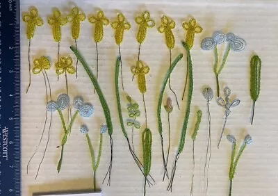 Vintage French Glass Seed Beaded FLOWERS Leaves Stems Components 25 Pcs Lot 12 • $26.99