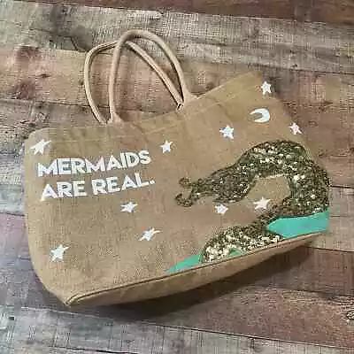 Mud Pie | Burlap Canvas Mermaids Are Real Beach Tote • $25