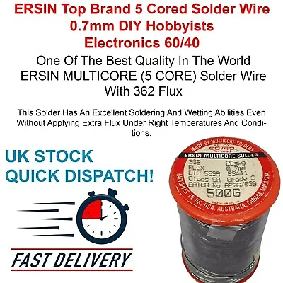 ERSIN MULTICORE 60/40 SOLDER WIRE 0.7mm ELECTRICAL INDUSTRIAL HOBBY ELECTRONICS • £4.99