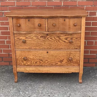 Antique Thomas Beal Oak Serpentine 4 Drawer Dresser With Mirror Solid Wood • $425