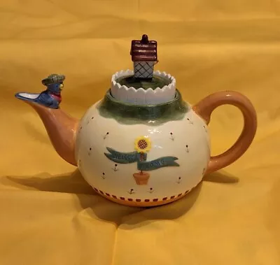 Birdhouse + Bird Teapot WELCOME HOME In The Garden 36 Oz Pelzman Vandor Picket • $24