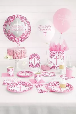 Pink Cross Communion Christening Confirmation Tableware Balloons Decorations • £2.75