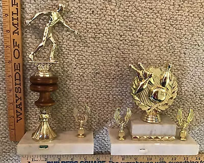 Vintage Bowling Trophy Trophies Parts Wood Metal Brass Plastic Marble Stone • $9