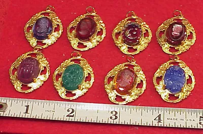 Vintage 8 PIECES GLASS Cameo Goldplated Filigree Pendant Necklace CHARM FOB DROP • $49.99