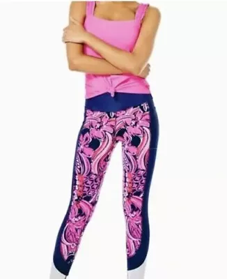 NWT Lilly Pulitzer Weekender Mid High Rise Leggings Flirty Fins Low Tide Navy L • $128.46