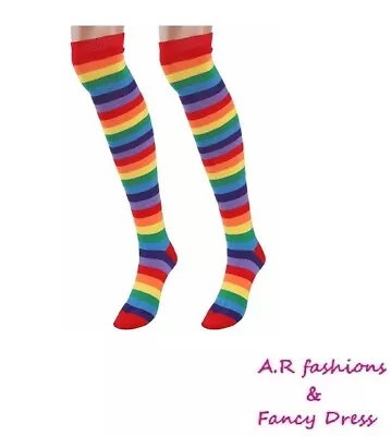 Ladies Knee High Multi-Coloured Socks Rainbow Gay Pride Style UK Size 4-6 Adults • £3.45