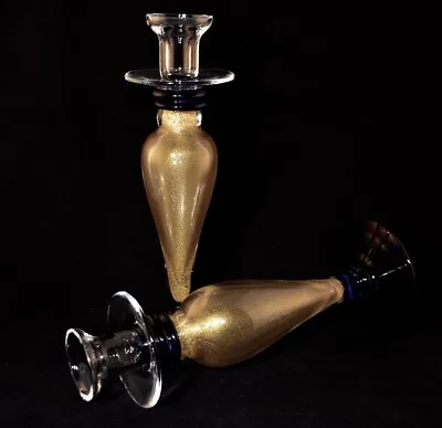 Murano Venetian 16  Glass Candlestick Holder With Gold Fleck • $755.95