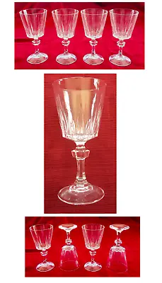 VINTAGE Wine Glasses 6 Oz. Crystal Vertical Cuts Hexagon Ball Stem 4-Piece Set  • $28.88