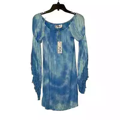 VaVa By Joy Han Blouse Tunic Top Size XS Blue Tie Dye Womens Stretch Blend NWT • $31.99