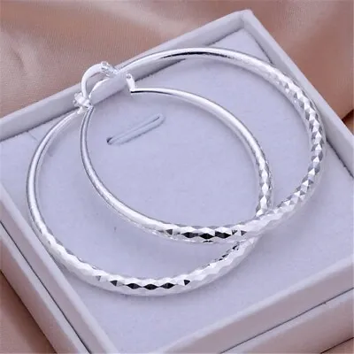 Charms Fashion 925 Sterling Silver 5CM Circle Hoop Earrings For Women • $10.20