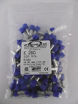 100x Elmeco ZF Customs + Happy Wire End Sleeves E 26D 16mm2 12mm Blue New Original Packaging • $5.34