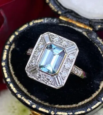 1 CT Aqua Emerald Cut CZ Vintage Style Art Deco Wedding 925 Sterling Silver Ring • $84