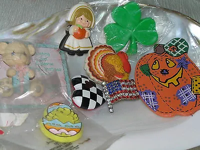 Vintage To Now Lot Mixed Materials Christmas Thanksgiving Halloween Easter Pins • $19.61